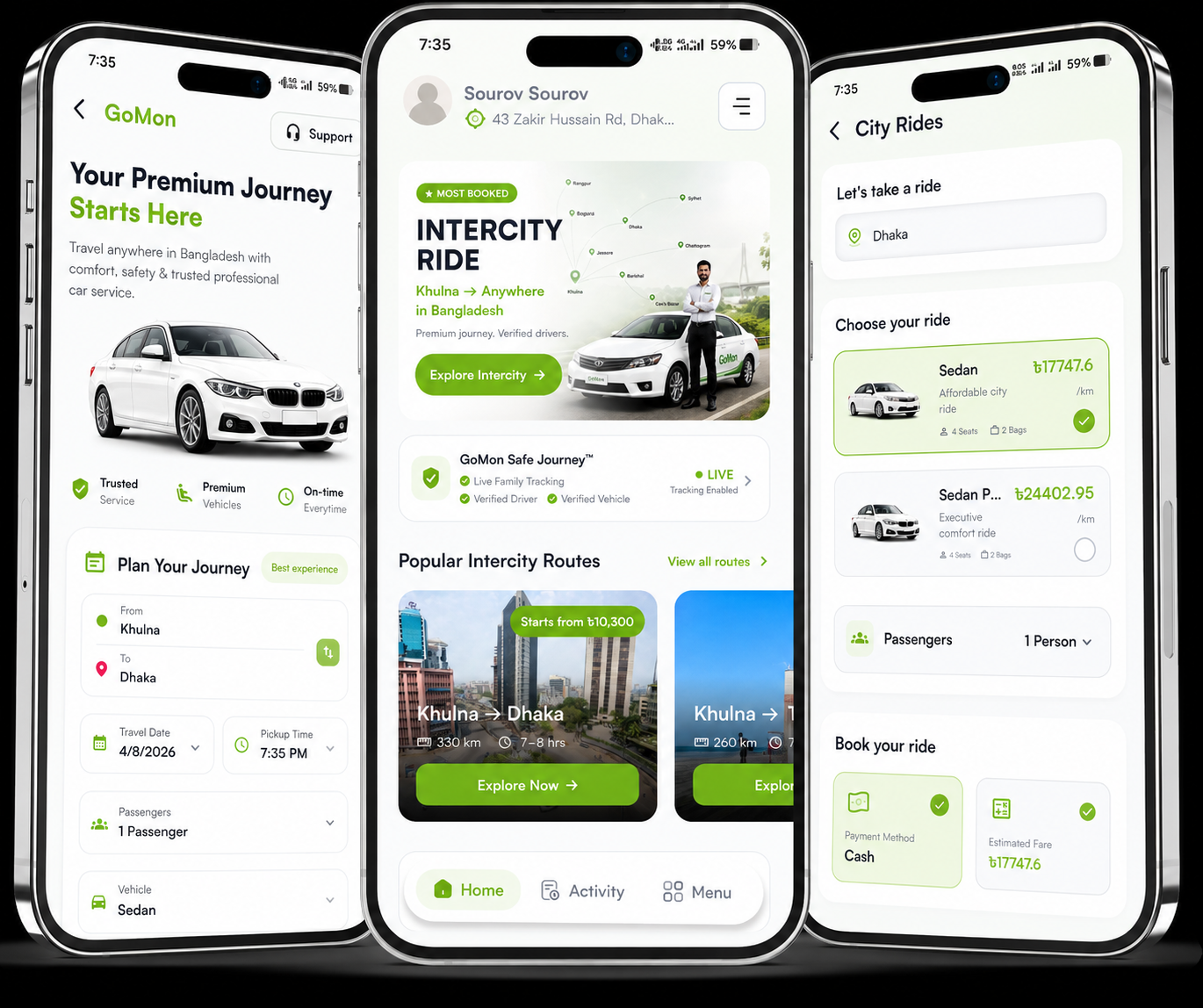 GoMon mobile app screens